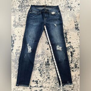 Judy Blue Dark Blue Distressed Straight Leg Jeans